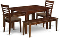 East West Furniture MILA5C-MAH-C 5 Piece Dining Set Includes a Rectangle Dining Room Table with Butterfly Leaf and 2 Linen Fabric Kitchen Chairs with 2 Benches, 36x54 Inch, Mahogany