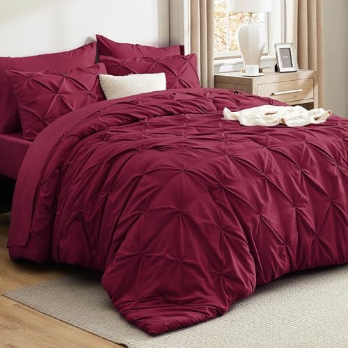 Bedsure Twin Comforter Set & Sheet Set, 5-Piece Dark Red Bedding Set by BEDSURE