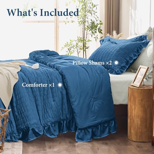 JOLLYVOGUE Teal Comforter Full Size, 3 Pieces Seersucker Lightweight Full Size - Image 6
