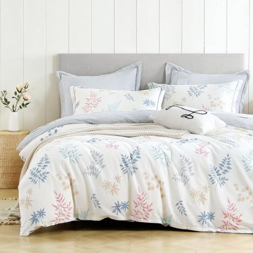 White & Gray Whimsical Botanical Cotton Comforter Set King Size 3PC by LEMIROEBEDDING