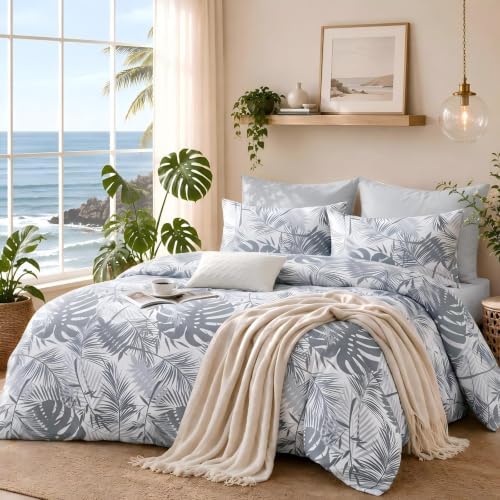 Oversized Queen Comforter Set, 7-Piece Floral Bed in a Bag by MUXHOMO