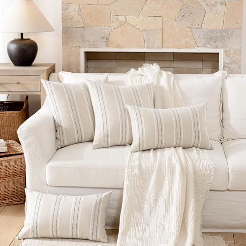 Hckot Dusty Blue Pillow Covers 16x16 Set of 2 Stripe Throw Pillows - Image 5