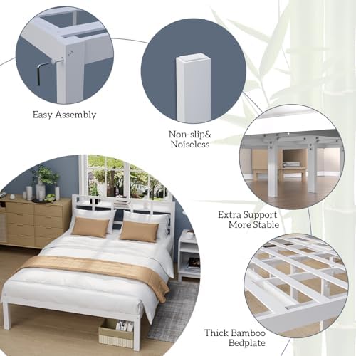 Bamboo Bed Frame with Headframe 12-Inch Solid Platform Bed with Wooden Slats - Image 6