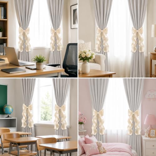 2PCS Strong Magnetic Ivory Bow Curtain Tiebacks, Coqueta Lace Ribbon Curtain - Image 5