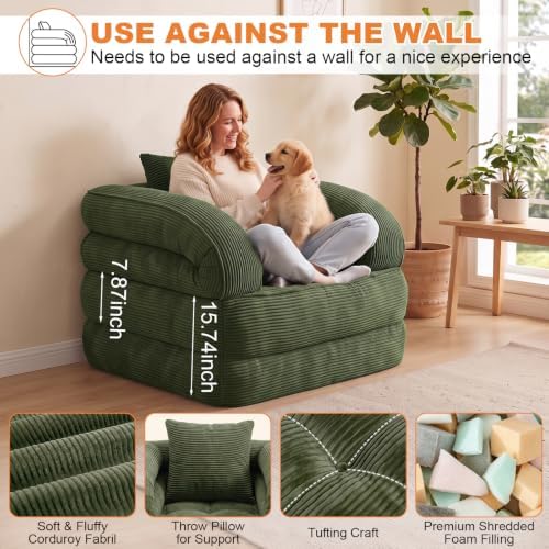 Folding Sofa Bed, Convertible Sleeper Chair, Corduroy Boneless Couch - Image 3