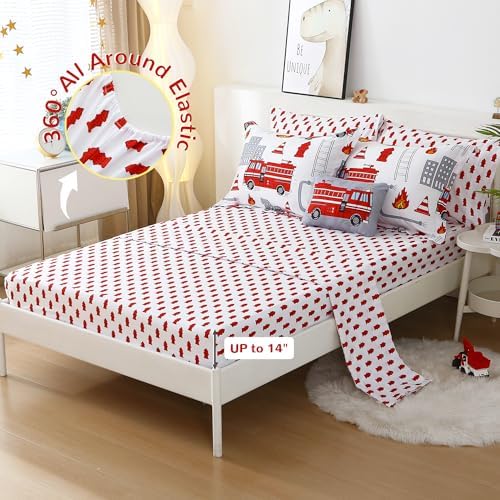 Kids Twin Comforter Sets for Boys 6 Pieces Fire Truck White Bedding Set for - Image 5