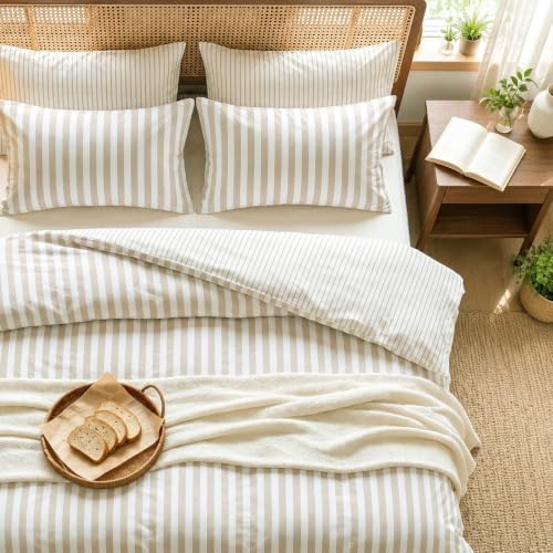 Striped Comforter Set Twin Size Tannish White Bedding Set 2 Pieces - Image 6
