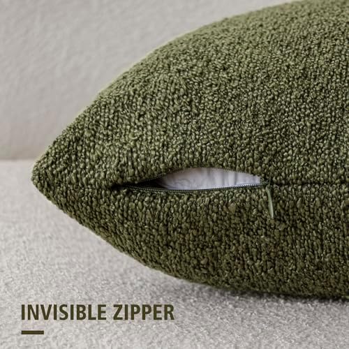 Foindtower Decorative Textured Boucle Throw Pillow Covers 22x22 Moss Green - Image 2