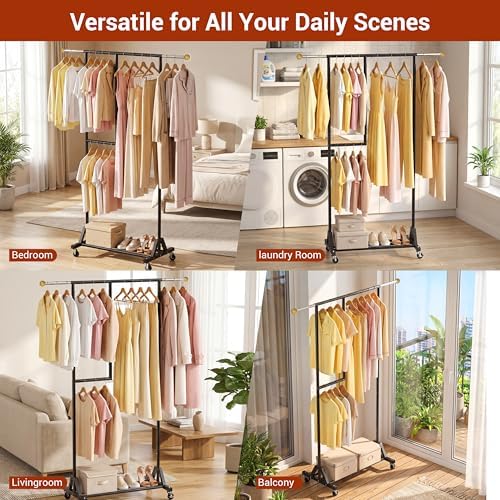 Rolling Clothing Rack with Bottom Storage Shelf & lockable Casters, Dresses - Image 5