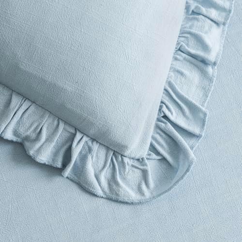 Foindtower Linen Fringe Ruffle Throw Decorative Pillow Cover 18×18 Sky Blue - Image 2