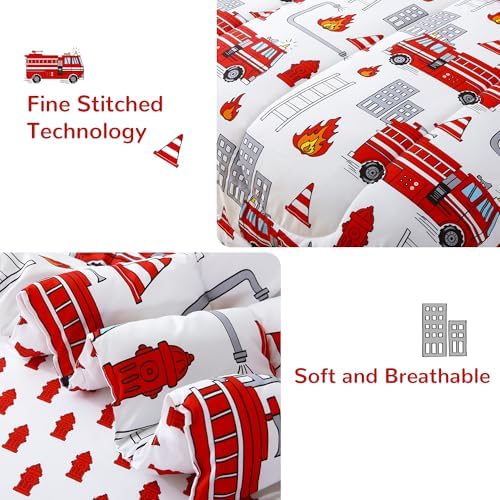 Kids Twin Comforter Sets for Boys 6 Pieces Fire Truck White Bedding Set for - Image 4