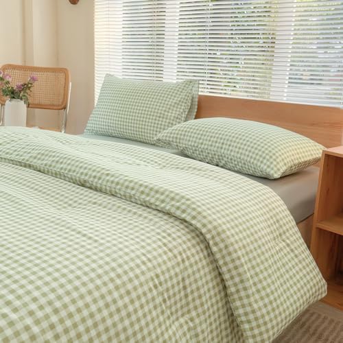NSNLGSGC Comforter Set, Sage Green Gingham, Twin Size, 2 Pieces by NSNLGSGC