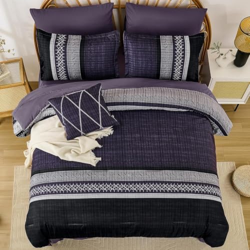 Dintszyayue Purple Cal King Comforter Size Set, 8 Pieces Boho Striped Texture - Image 4