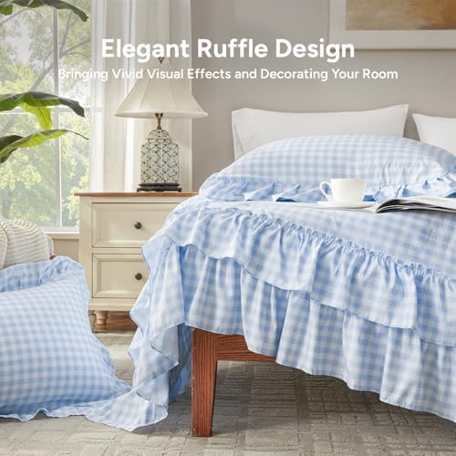 Andency Blue Gingham Twin Size Ruffle Comforter Set, 2 Pieces - Image 6