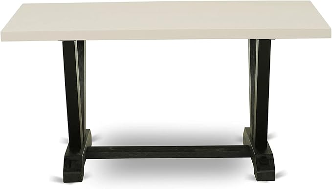 East West Furniture V626DR124-5 5 Piece Dining Table Set for 4 Includes a Rectangle Kitchen Table with V-Legs and 4 Black Color Linen Fabric Parson Dining Chairs, 36x60 Inch, Multi-Color