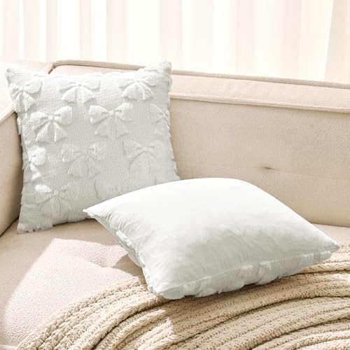 MIULEE Pure White Bow Pillow Covers Coquette Room Decor 18x18 - Image 4