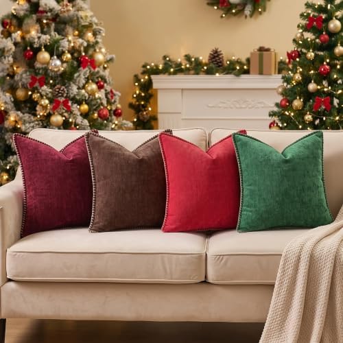 decorUhome Christmas Soft Chenille Throw Pillow Covers 16x16 Set of 2 Green - Image 5