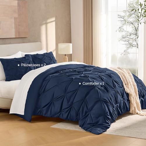 Andency Queen Pinch Pleat Navy Comforter Set 3 Piece Bedding - Image 6