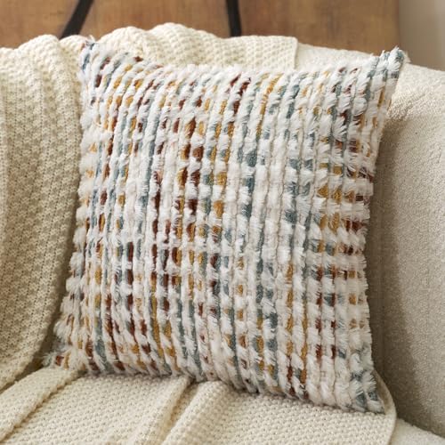 Aeckself Boho Chenille Tufted Pillow Cover 24 x 24 Inch, Decorative Square Big by AECKSELF
