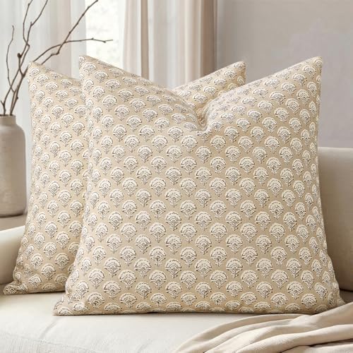 MIULEE Floral Print Decorative Pillow Covers 20x20, Cream Oatmea by MIULEE