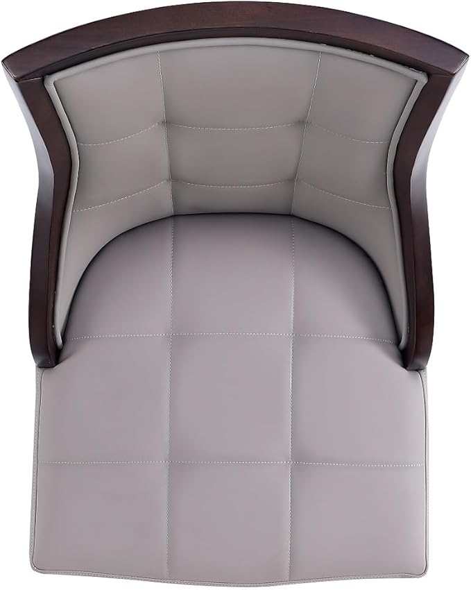 Manhattan Comfort Fifth Avenue Faux Leather Dining Chairs, Parsons Accent Furniture with Padded Wingback Seat, Fine Rectangular Stitching and Solid Beech Wood Frame, Set of 2, Grey