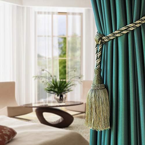 2Pack Curtain Tiebacks Handmade Elegant Tassel Drape Holdbacks-Mix Green - Image 5