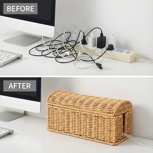 PP Rattan Cable Management Box to Hide Cords and Power Strip - Image 6