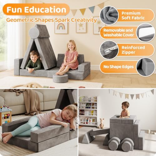 18Pcs Kids Play Couch, Modular Foam Couch, Convertible - Image 6