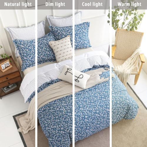 Blue Delicate Foliage Botanical Cotton Comforter Set Queen Size 3PC - Image 6