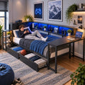 Twin Corner Bed with Desk and Storage, LED Corner Bed Frame Twin by MoproBeti