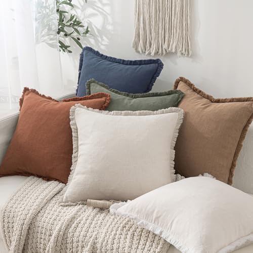 MIULEE Linen Fringe Decorative Throw Pillow Covers Natural Beige 20x20 - Image 6
