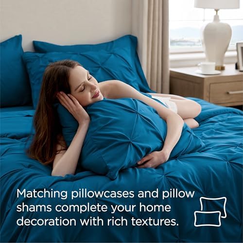 Bedsure 7-Piece Full Size Comforter Sets & Sheets, Teal Full Bedding - Image 6