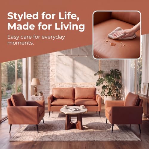 Retro Leather Loveseat Sofa, 2-Seat Couch - Image 5
