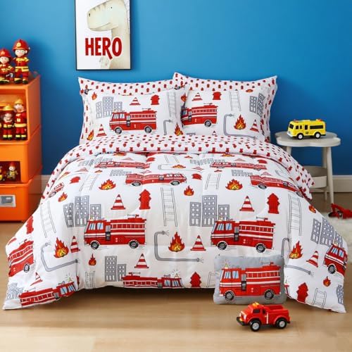 Kids Twin Comforter Sets for Boys 6 Pieces Fire Truck White Bedding Set for by mooreeke