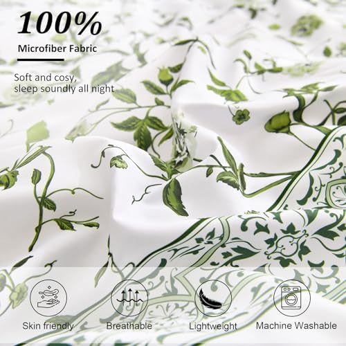 Floral Queen Comforter Set, 7 Piece Bed in a Bag Queen Size Sage Green Flowers - Image 5