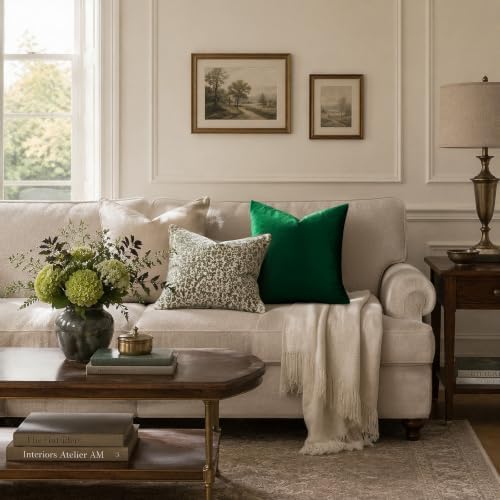GIGIZAZA Green Velvet Pillow Covers 24x24 Decorative Pillows Pack of 2 - Image 2