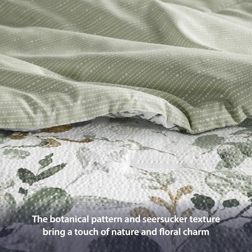 Lightweight Seersucker Botanical Comforter Set Twin Size, 2 Pieces Reversible - Image 6