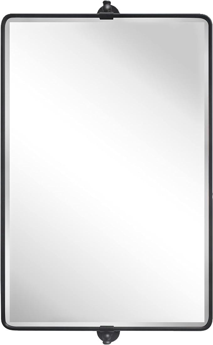 TEHOME 24x38 Horizontal Pivot Bathroom Mirror Tilting Black Metal Framed Pivot Rectangle Bathroom Mirror Rounded Rectangluar Tilting Beveled Vanity Mirrors for Wall