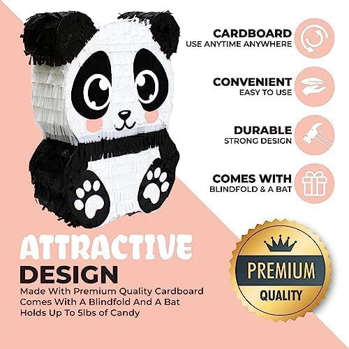 Panda Pinata, Hand Made Animal Pinata Perfect for Birthday Party, Theme Party, Decoration(17x13x4 Inches)