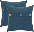 HWY 50 Blue Chenille Throw Pillow Covers 16x16 Inch Buttons Pack of 2 by HWY50