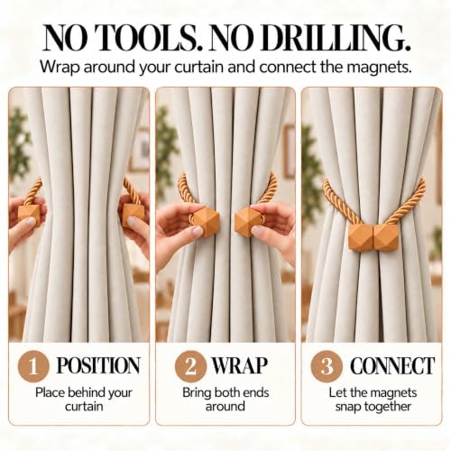 NazTur Magnetic Curtain Tiebacks, Curtain Ties, No-Drill Holdbacks - Image 6