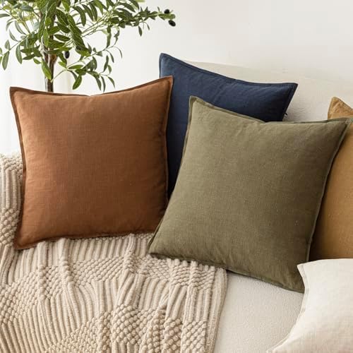 Foindtower Linen Solid Decorative Throw Pillow Covers 22x22 Orange Brown - Image 5