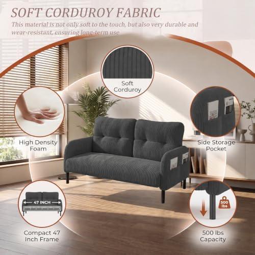 47" Corduroy Loveseat Sofa, 2 Seat Small Couch - Image 4