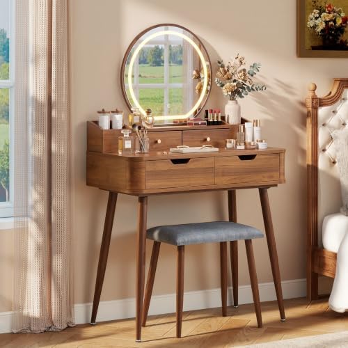 ORRD Small Vanity Set with Mirror and Lights, Modern Wood Makeup Vanity by ORRD