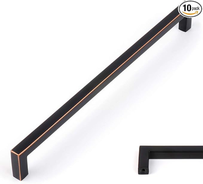 KOOFIZO Solid Square Bar Cabinet Handle - Oil Rubbed Bronze Furniture Pull, 7.6 Inch/192mm Screwhole Distance, 10-Pack for Kitchen Cupboard Door, Bedroom Dresser Drawer, Bathroom Hardware