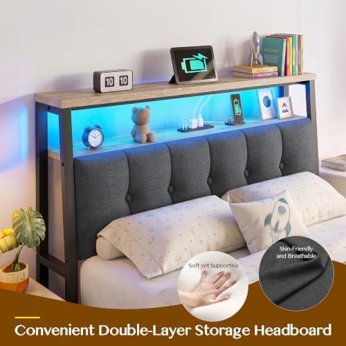 Full Bed Frame with Upholstered Headboard & Charging Station - Image 3