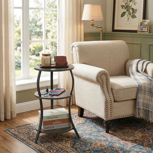 YEAKOO Small Side Table with Charging Station, 3-Tier Round end Table - Image 2