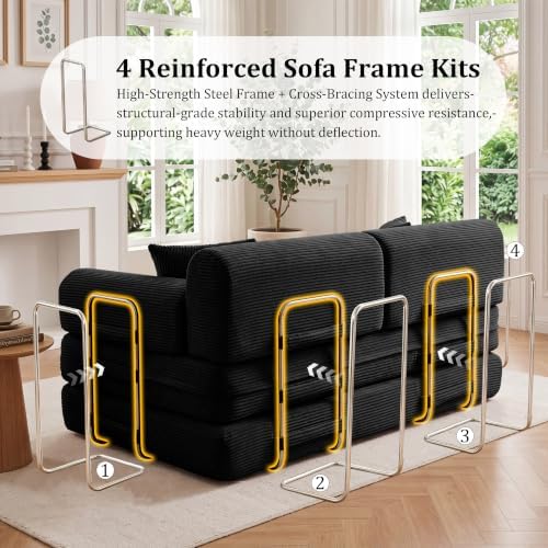 Sofa Bed, Boneless Couch Folding Floor Compression Loveseat Sleeper - Image 4