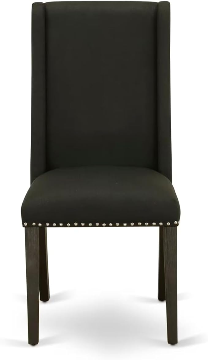 East West Furniture V677FL624-6 6 Piece Dining Room Set Contains a Rectangle Dining Table with V-Legs and 4 Black Linen Fabric Parson Chairs with a Bench, 40x72 Inch, Multi-Color