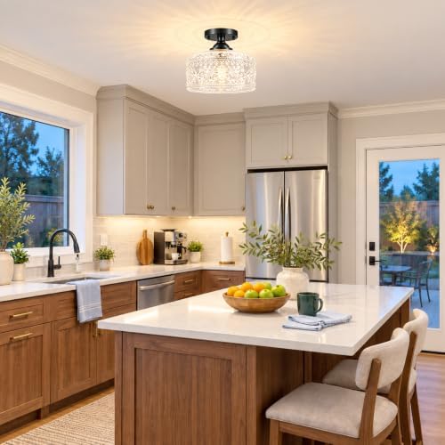 Small Semi Flush Mount Ceiling Light Fixture, Vintage Matte Black Close to - Image 2
